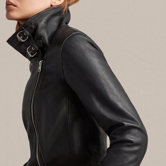 AllSaints Bales Leather Biker Jacket | Size (US) 00 (UK) 2 - Picture 1 of 6